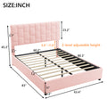Queen Size Upholstered Platform Bed With Height Adjustable Headboard And Under Bed Storage Space,Pink Pink Upholstered