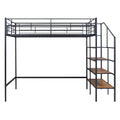 Full Size Metal Loft Bed With Upper Grid Storage Shelf And Lateral Storage Ladder, Black Black Mdf Metal