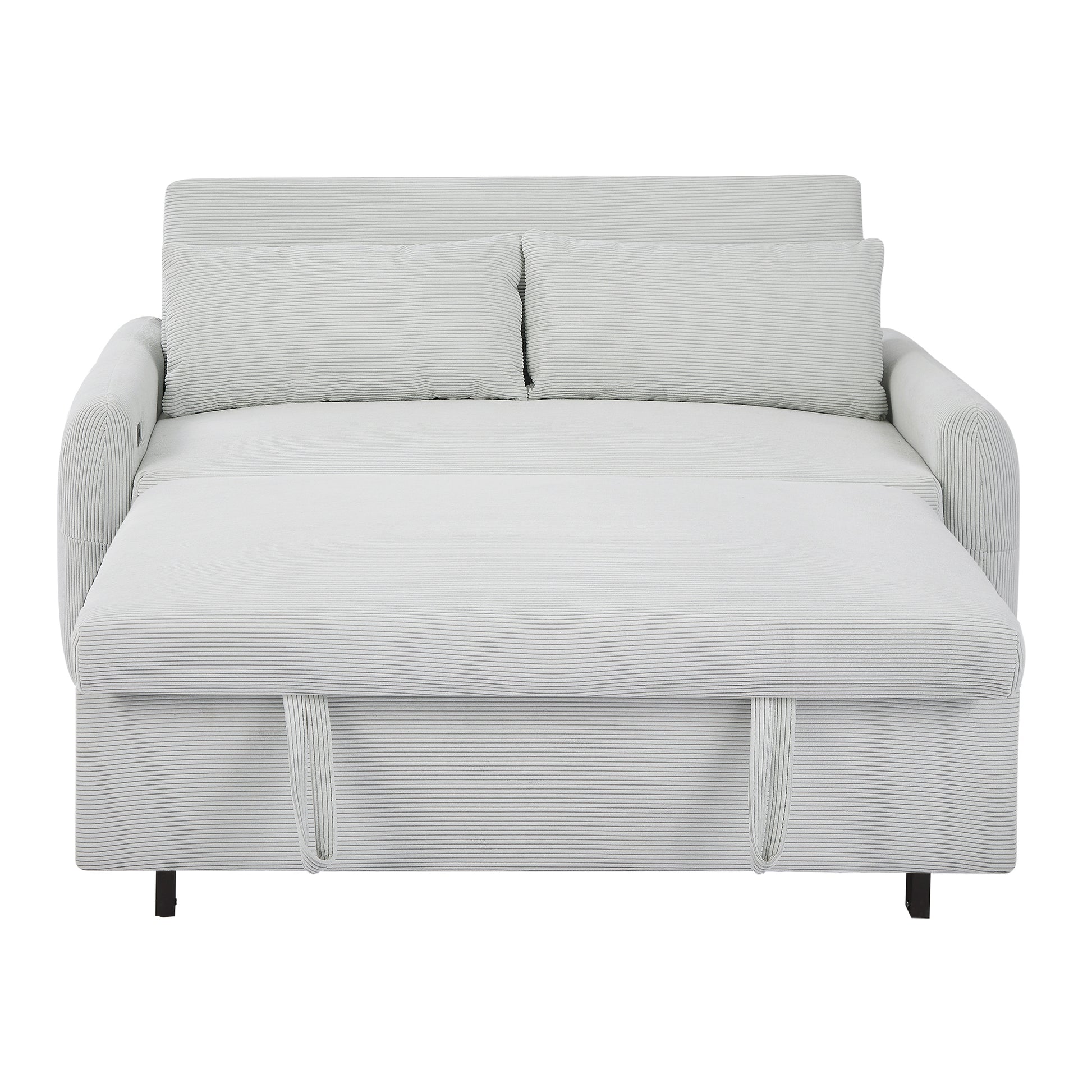 57.48" Pull Out Sofa Bed Convertible Couch 2 Seat Loveseat Sofa Modern Sleeper Sofa With Two Throw Pillows And Usb Ports For Living Room, Light Blue Light Blue Foam Corduroy