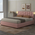 Queen Size Upholstered Platform Bed With Height Adjustable Headboard And Under Bed Storage Space,Pink Pink Upholstered