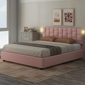 Queen Size Upholstered Platform Bed With Height Adjustable Headboard And Under Bed Storage Space,Pink Pink Upholstered