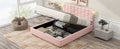 Queen Size Upholstered Platform Bed With Height Adjustable Headboard And Under Bed Storage Space,Pink Pink Upholstered