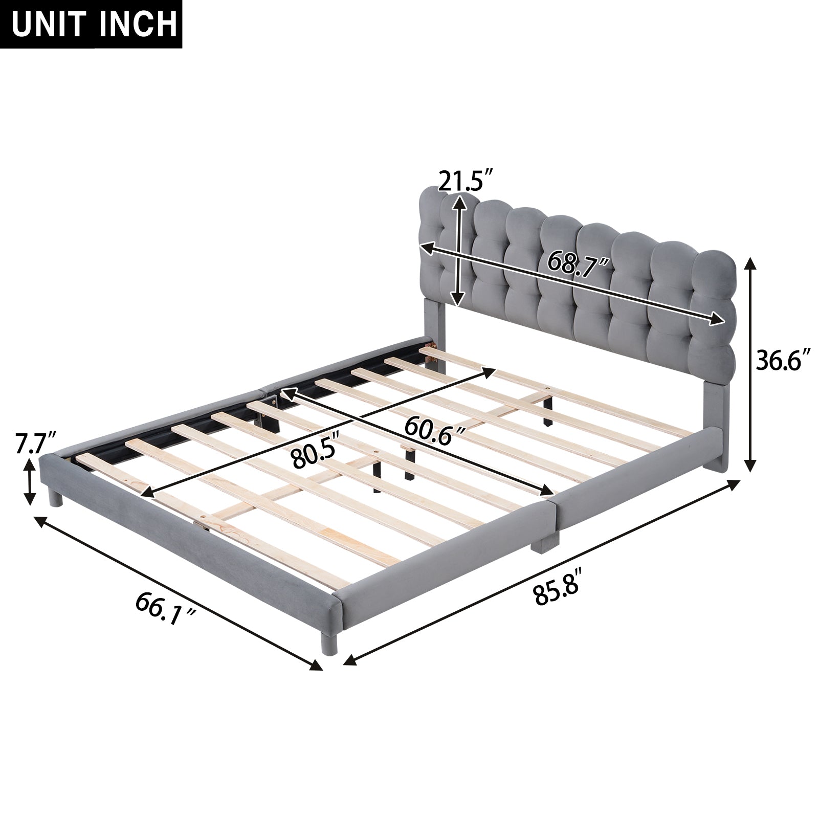 Queen Size Upholstered Platform Bed With Soft Headboard,Gray Gray Upholstered
