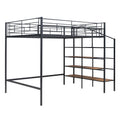 Full Size Metal Loft Bed With Upper Grid Storage Shelf And Lateral Storage Ladder, Black Black Mdf Metal
