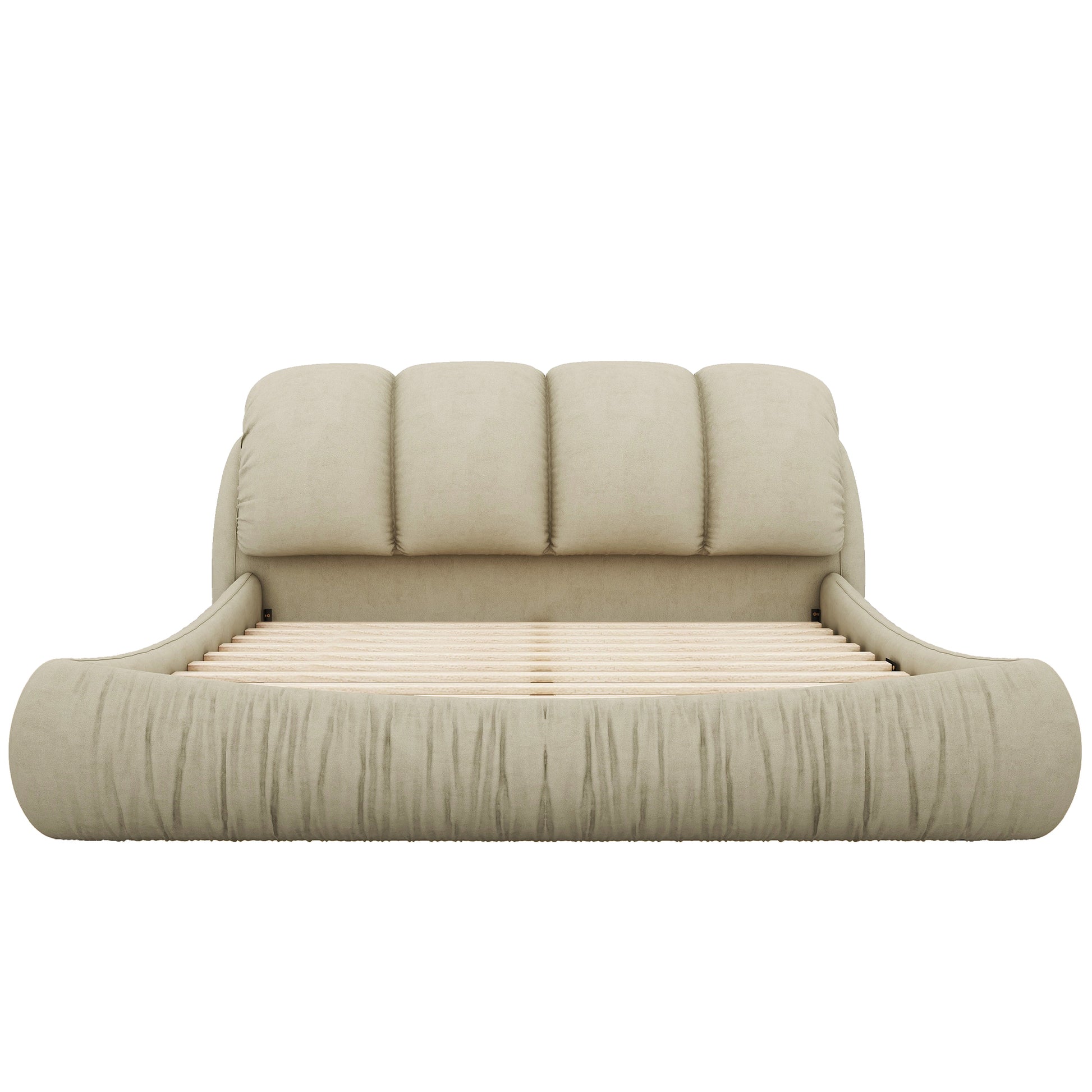 King Size Luxury Upholstered Bed With Thick Headboard, Velvet King Bed With Oversized Padded Backrest, Cinerous Expect Arrive Date 2024 3 9 King Stone Gray Velvet