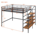 Full Size Metal Loft Bed With Upper Grid Storage Shelf And Lateral Storage Ladder, Black Black Mdf Metal