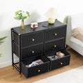 Drawer Dresser,Tall Dresser With 6 Pu Leather Front Drawers, Storage Tower With Fabric Bins, Double Dresser, Chest Of Drawers For Closet, Living Room, Hallway, Children'S Room, Color:Black 5 Or More Drawers Black Primary Living Space Drawers Included
