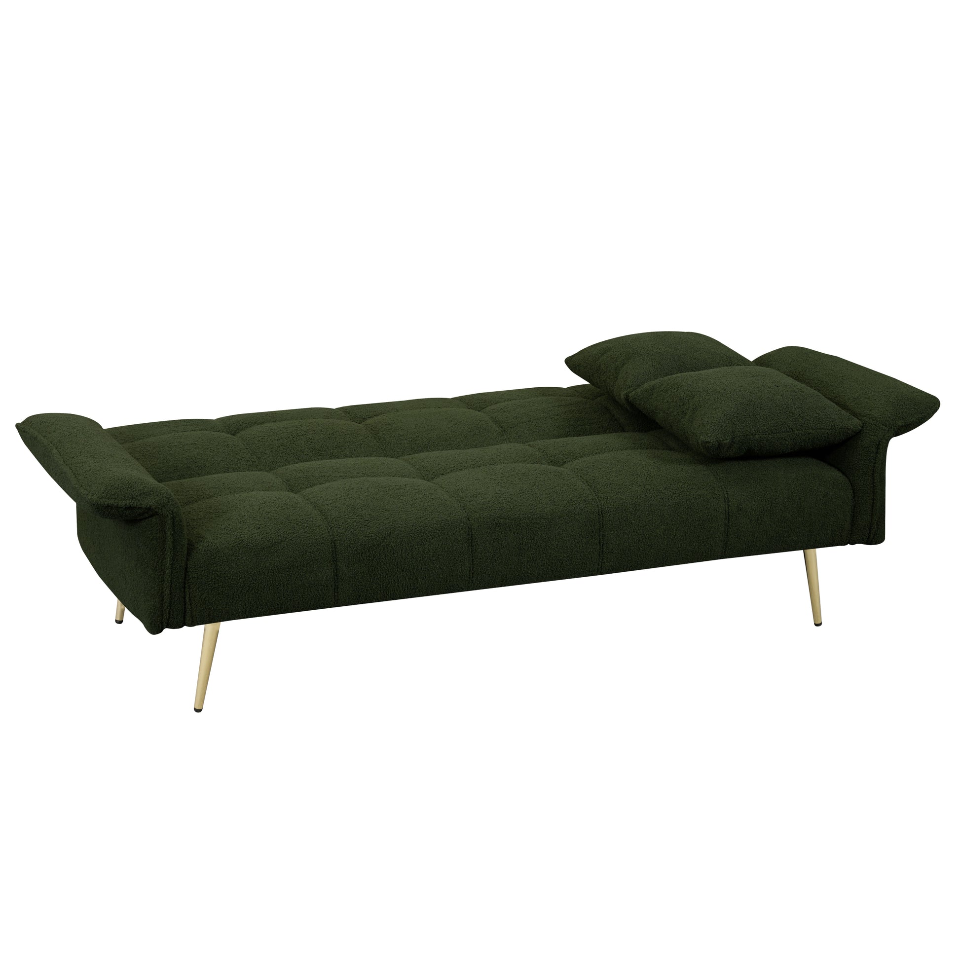 70.1 "Futon Sofa Bed, Convertible Double Sofa Bed With Folding Armrests For Living Rooms And Small Spaces Green Light Brown Velvet Wood Primary Living Space Medium Soft Loose Back Contemporary Eucalyptus Foam Foam 2 Seat
