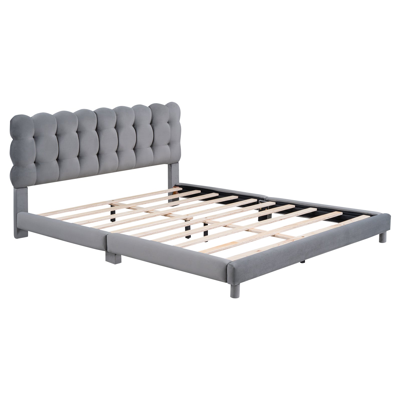 Queen Size Upholstered Platform Bed With Soft Headboard,Gray Gray Upholstered