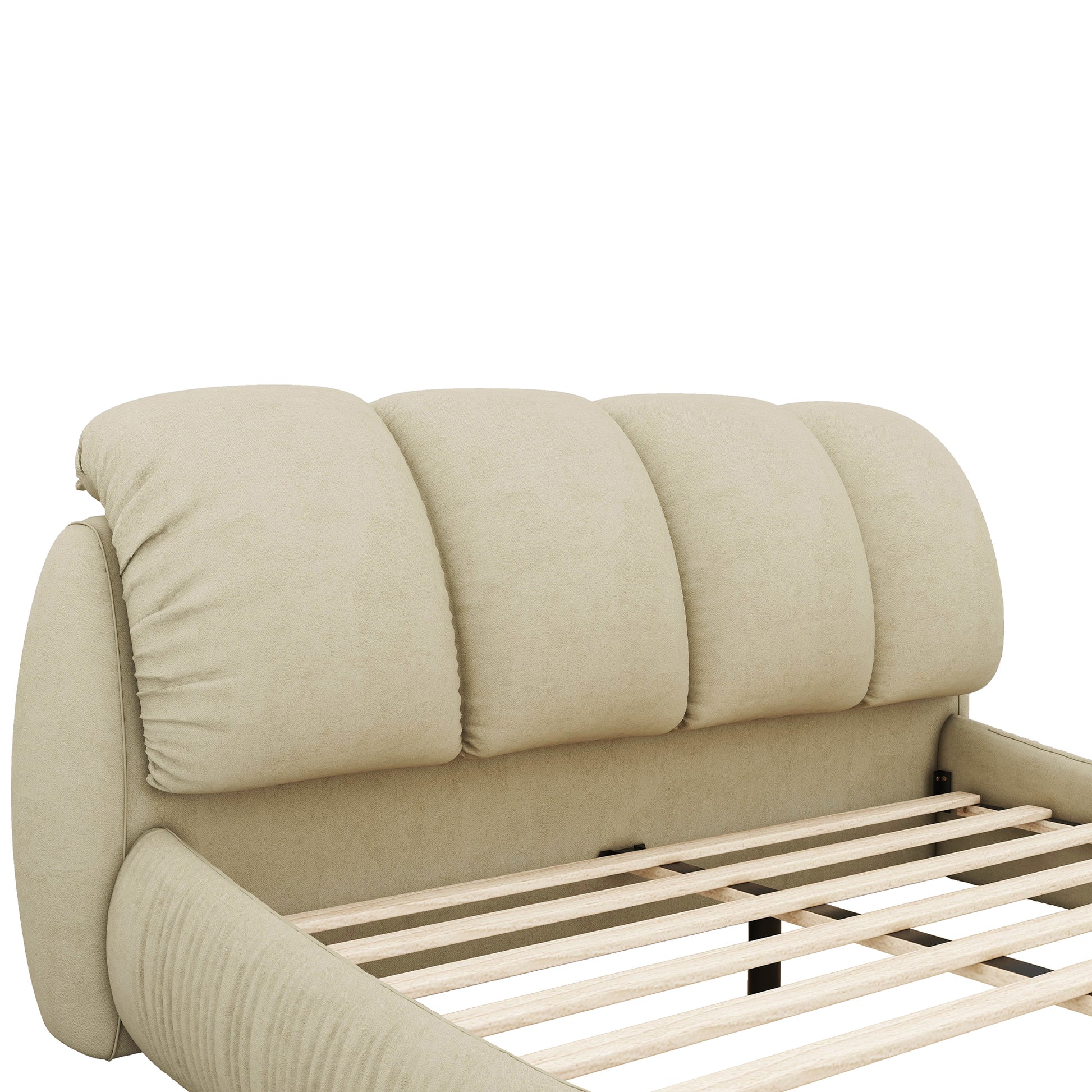 King Size Luxury Upholstered Bed With Thick Headboard, Velvet King Bed With Oversized Padded Backrest, Cinerous Expect Arrive Date 2024 3 9 King Stone Gray Velvet