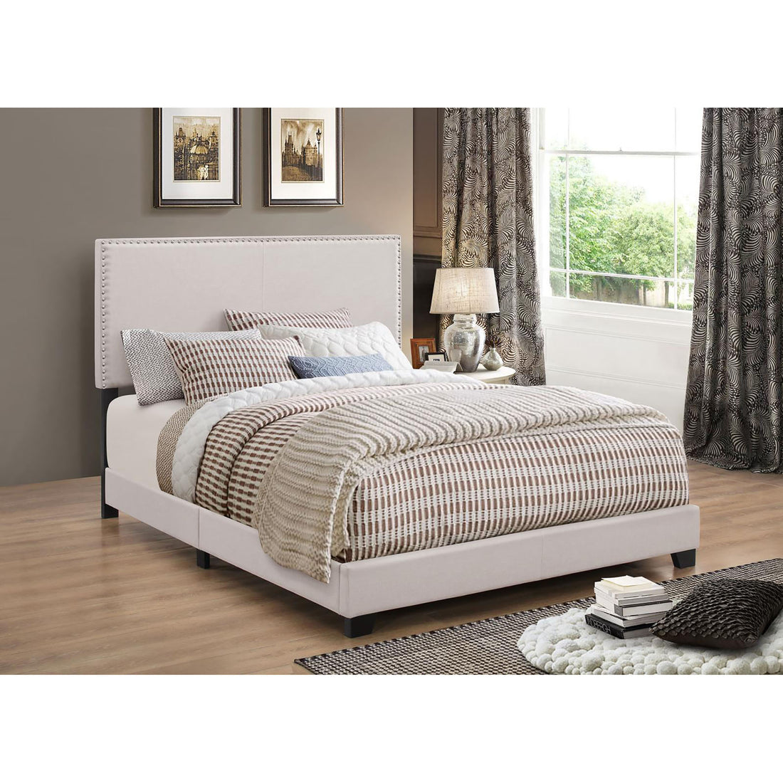Ivory Full Bed With Trim Box Spring Required Full Ivory Wood Bedroom Transitional Panel Foam Upholstered
