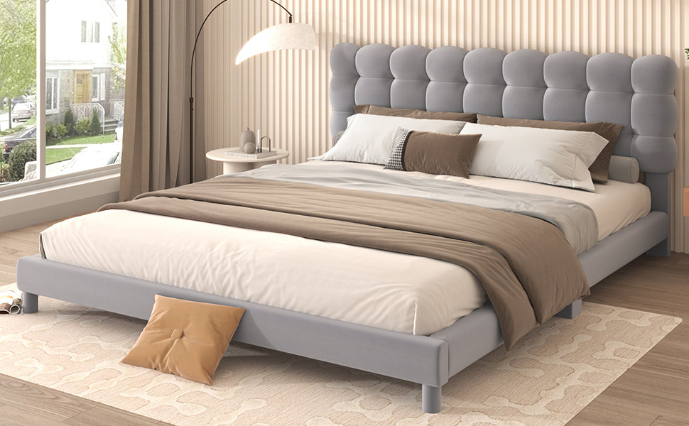 Queen Size Upholstered Platform Bed With Soft Headboard,Gray Gray Upholstered