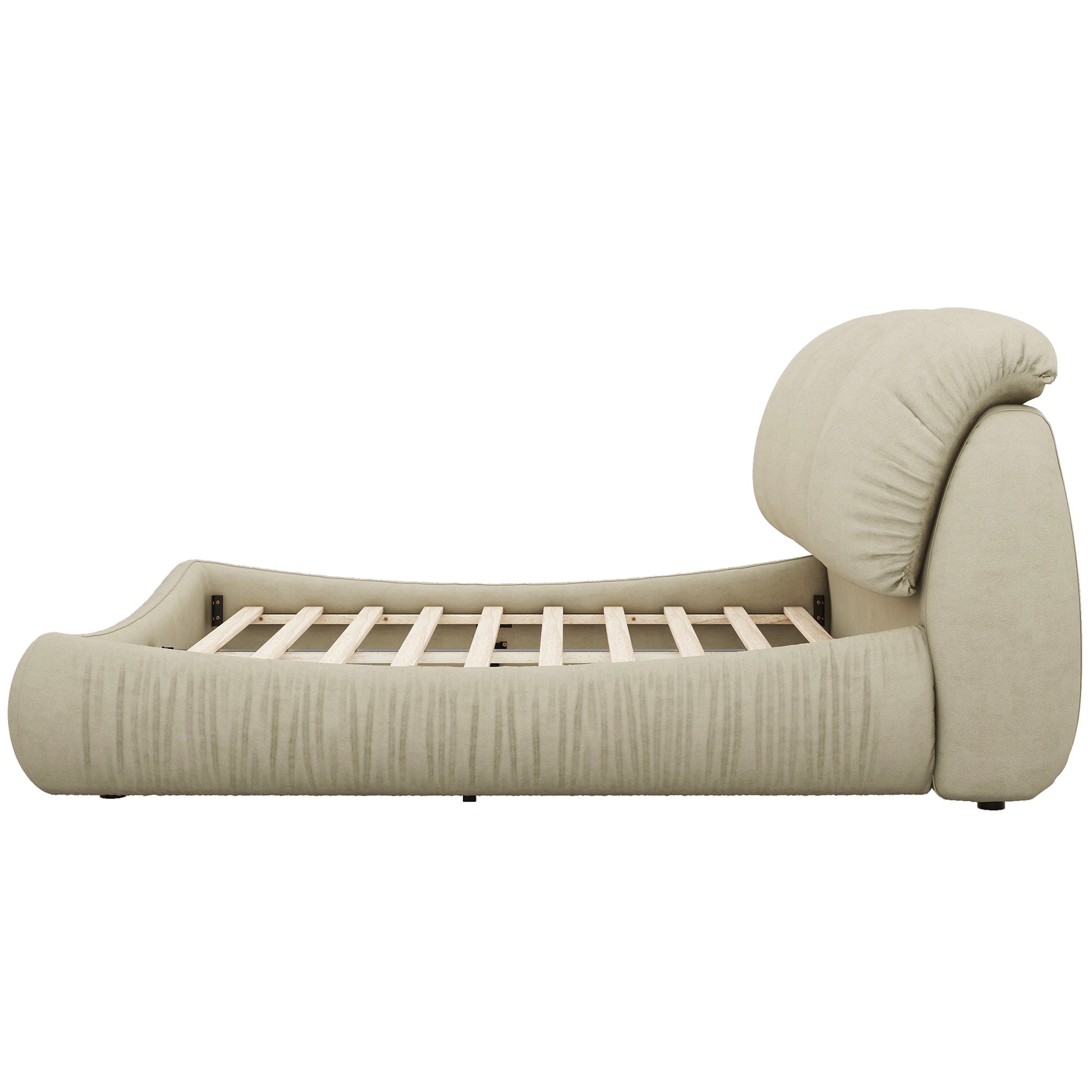 King Size Luxury Upholstered Bed With Thick Headboard, Velvet King Bed With Oversized Padded Backrest, Cinerous Expect Arrive Date 2024 3 9 King Stone Gray Velvet