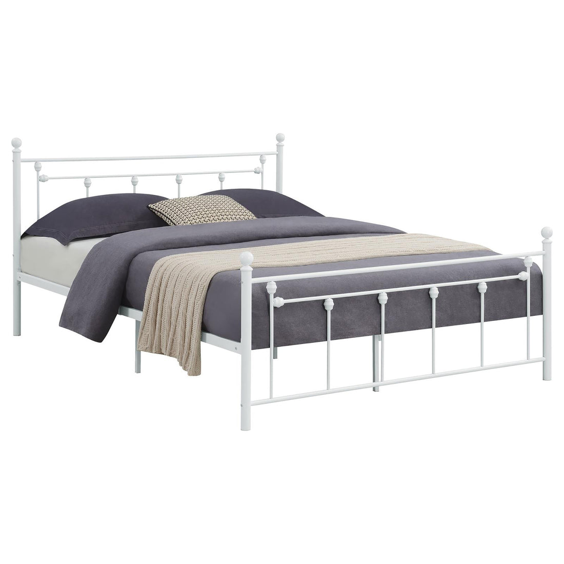 Matte White Slatted Queen Platform Bed Box Spring Not Required Queen White Metal Bedroom Transitional Bed Frame Metal