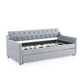 Twin Size Upholstery Daybed With Twin Size Erectable Trundle And Usb Charging Design, Linen Grey Twin Grey Linen