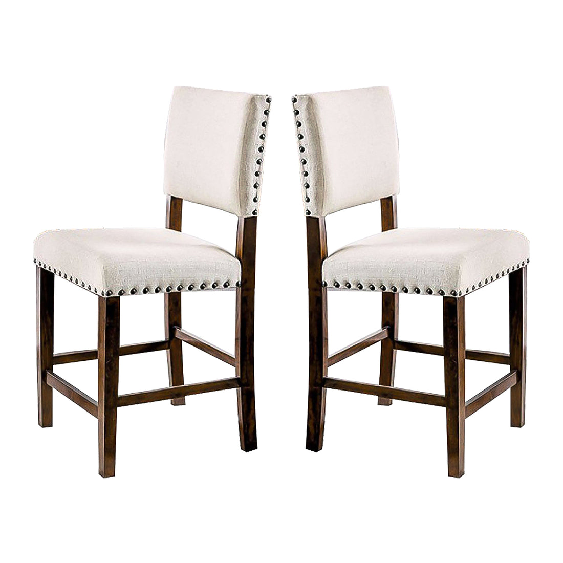 Set Of 2 Linen Upholstered Dining Chairs With Trim In Brown Cherry And Ivory Solid Ivory Dining Room Dining Chairs Solid Back Mdf