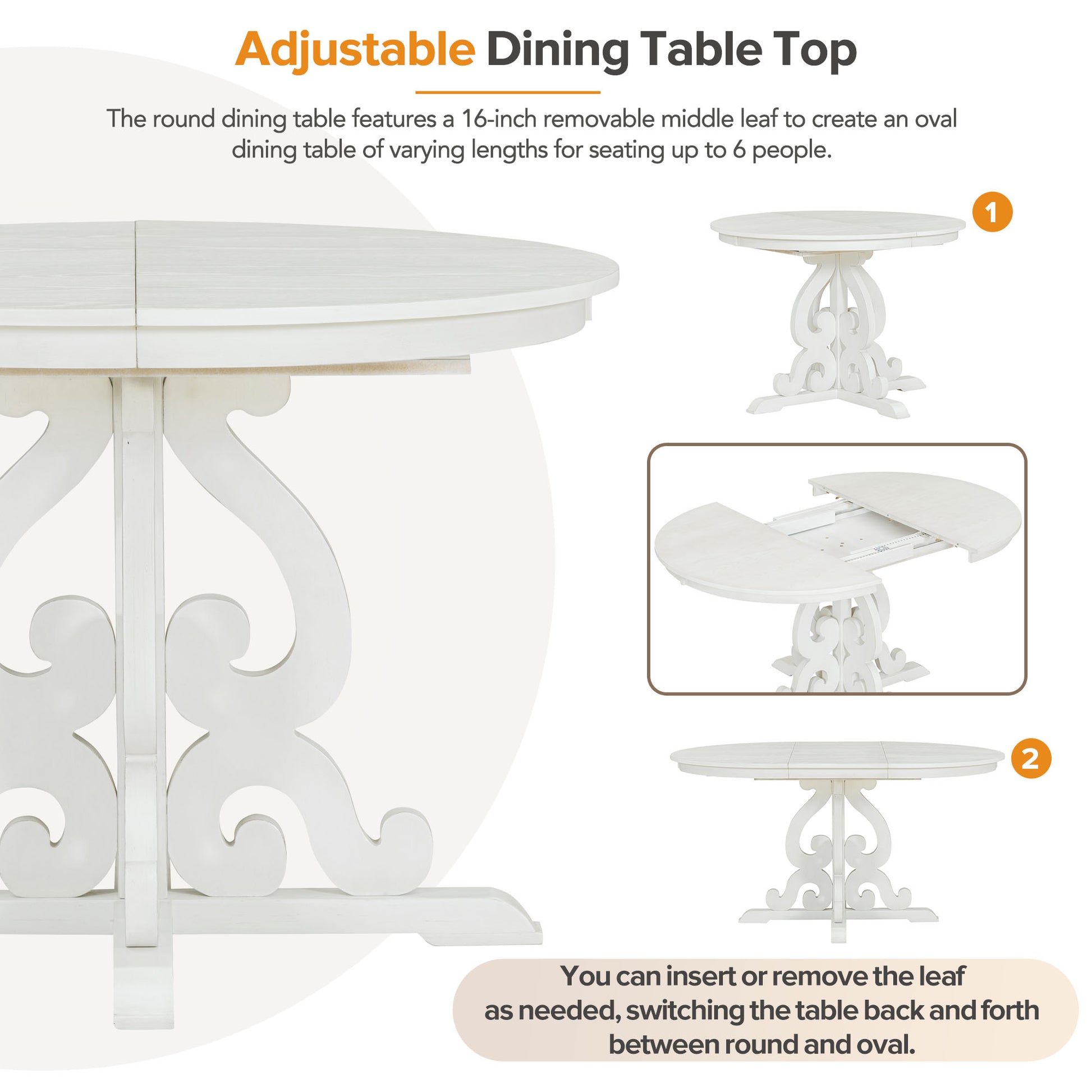 5 Piece Retro Functional Dining Set, 1 Extendable Table With A 16 Inch Leaf And 4 Upholstered Chairs For Dining Room And Kitchen Antique White Antique White Solid Wood