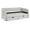 Twin Size Upholstery Daybed With Trundle Bed And Two Storage Drawersflat Arms With Pocket, Extendable Daybed For Bedroom Living Room,Linen Beige Beige Linen