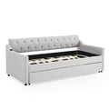 Twin Size Upholstery Daybed With Twin Size Erectable Trundle And Usb Charging Design, Linen Beige Twin Beige Linen