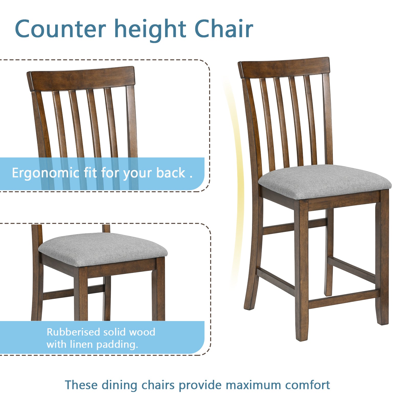 5 Piece Dining Table Set, Wooden Dining Square Table Set For 4, Counter Height Kitchen Table Set With Square Table And 4 Upholstered Chairs For Small Space, Walnut Wood Walnut Seats 4 Gray Wood Dining Room Acacia 4 Leg Square Dining Table With Chair