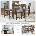 5 Piece Dining Table Set, Wooden Dining Square Table Set For 4, Counter Height Kitchen Table Set With Square Table And 4 Upholstered Chairs For Small Space, Walnut Wood Walnut Seats 4 Gray Wood Dining Room Acacia 4 Leg Square Dining Table With Chair