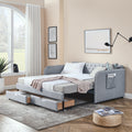 Twin Size Upholstery Daybed With Trundle Bed And Two Storage Drawersflat Arms With Pocket, Extendable Daybed For Bedroom Living Room,Linen Grey Grey Linen