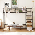 Twin Size Metal Loft Bed With Upper Grid Storage Shelf And Lateral Storage Ladder, Black Black Mdf Metal