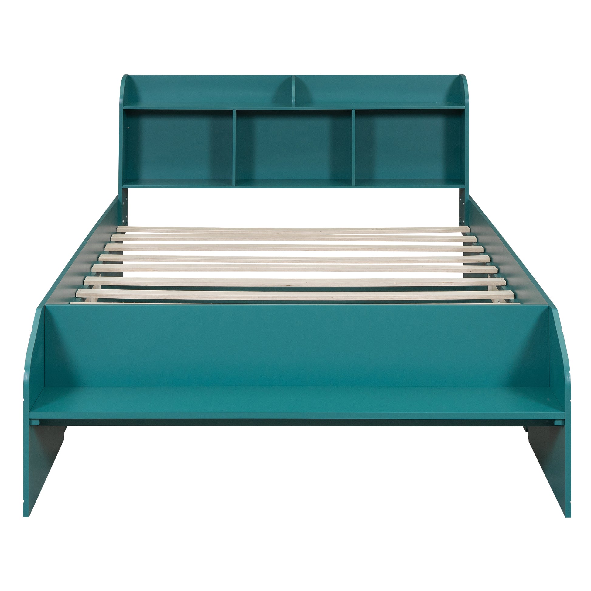 Wood Full Size Platform Bed With 2 Drawers, Storage Headboard And Footboard, Dark Green Box Spring Not Required Full Dark Green Bedroom Bed Frame Solid Wood Mdf