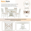 5 Piece Retro Functional Dining Set, 1 Extendable Table With A 16 Inch Leaf And 4 Upholstered Chairs For Dining Room And Kitchen Antique White Antique White Solid Wood