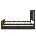 Full Size Wood Storage Platform Bed With 2 Drawers, Rattan Headboard And Footboard, Black Box Spring Not Required Full Black Wood Bathroom Wood Rattan