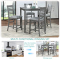 5 Piece Dining Table Set, Wooden Dining Square Table Set For 4, Counter Height Kitchen Table Set With Square Table And 4 Upholstered Chairs For Small Space, Gray Wood Gray Seats 4 Gray Wood Dining Room Acacia 4 Leg Square Dining Table With Chair Acacia
