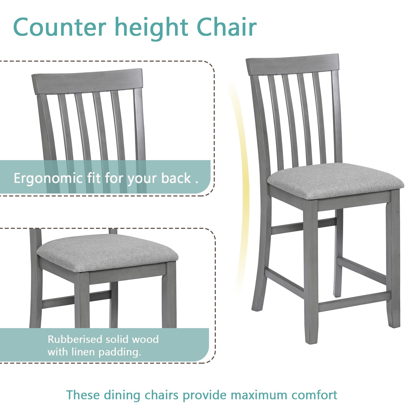 5 Piece Dining Table Set, Wooden Dining Square Table Set For 4, Counter Height Kitchen Table Set With Square Table And 4 Upholstered Chairs For Small Space, Gray Wood Gray Seats 4 Gray Wood Dining Room Acacia 4 Leg Square Dining Table With Chair Acacia