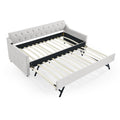 Twin Size Upholstery Daybed With Twin Size Erectable Trundle And Usb Charging Design, Linen Beige Twin Beige Linen