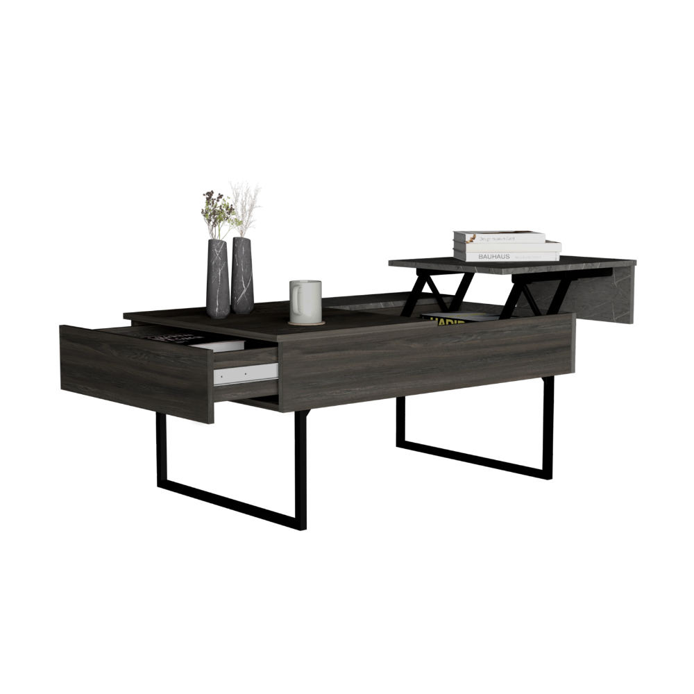 Toronto Lift Top Coffee Table, One Drawer, Two Legs, Carbon Espresso Onyx Multicolor Particle Board Particle Board