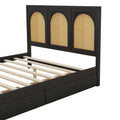Full Size Wood Storage Platform Bed With 2 Drawers, Rattan Headboard And Footboard, Black Box Spring Not Required Full Black Wood Bathroom Wood Rattan