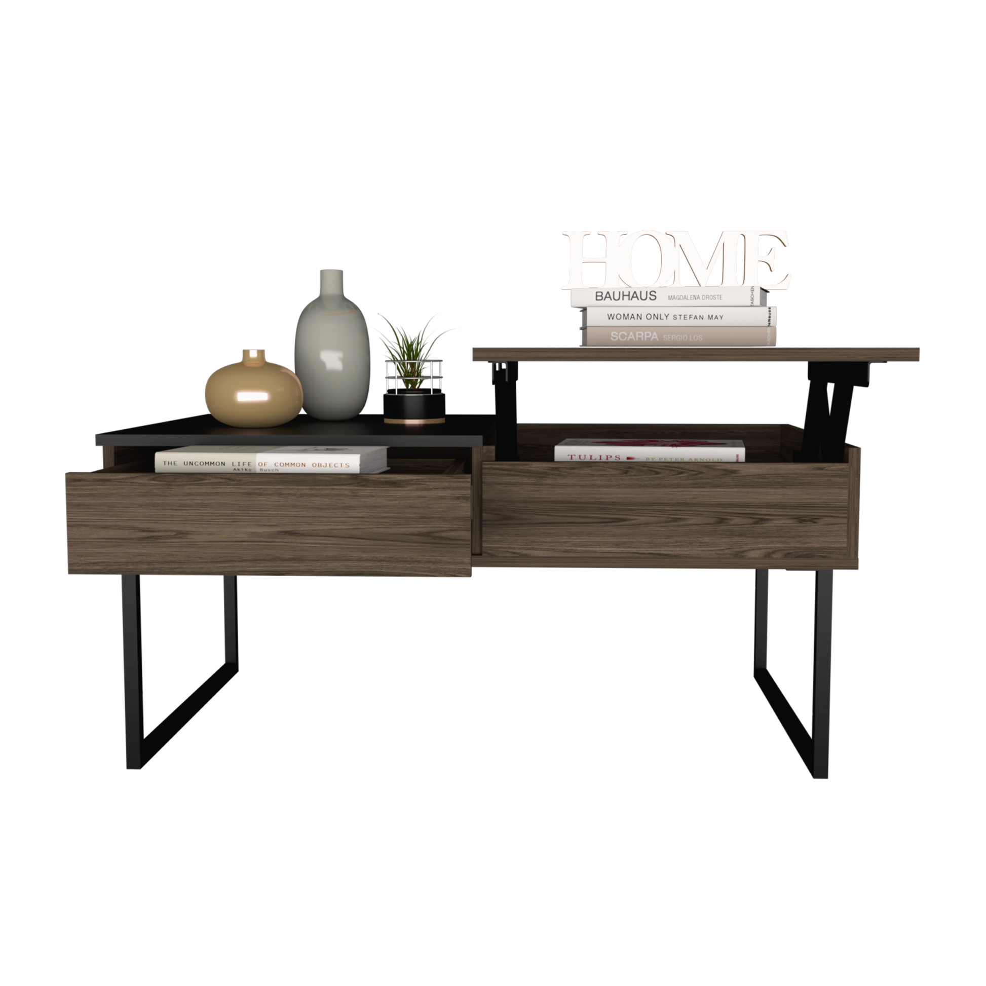 Manila Lift Top Coffee Table, One Drawer, Dark Walnut Brown Particle Board Particle Board