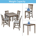 5 Piece Dining Table Set, Wooden Dining Square Table Set For 4, Counter Height Kitchen Table Set With Square Table And 4 Upholstered Chairs For Small Space, Walnut Wood Walnut Seats 4 Gray Wood Dining Room Acacia 4 Leg Square Dining Table With Chair