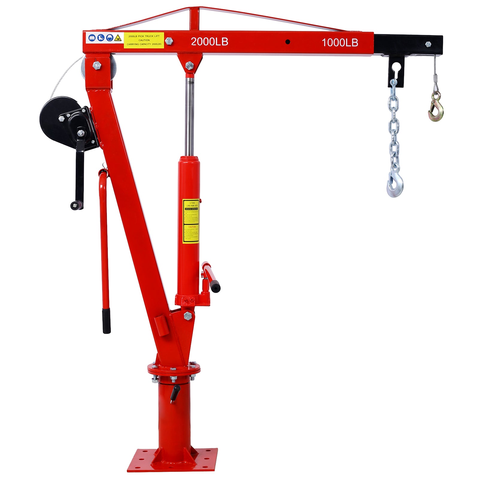 Hydraulic Pickup Truck Crane With Hand Winchpickup Truck Bed Hoist Jib Crane 2000 Lb. Capacity Red Red Steel