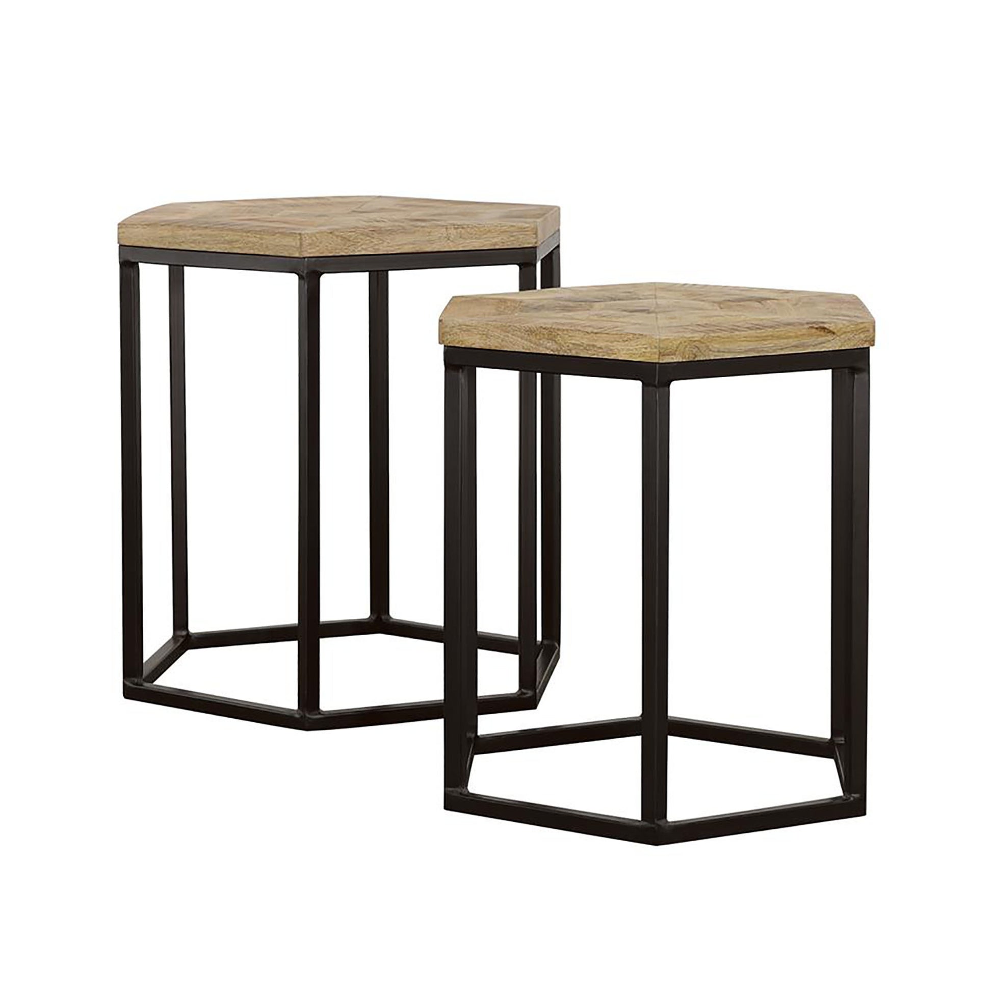 Natural And Black 2 Piece Nesting Table Brown Primary Living Space Farmhouse,Rustic Tabeltop Mango Coffee & End Tables Wood Hairpin