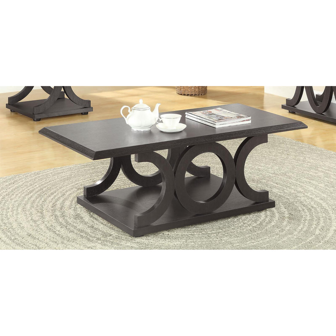 Cappuccino C Shaped Coffee Table Brown Primary Living Space Transitional Rectangular Shelves Coffee & End Tables Wood