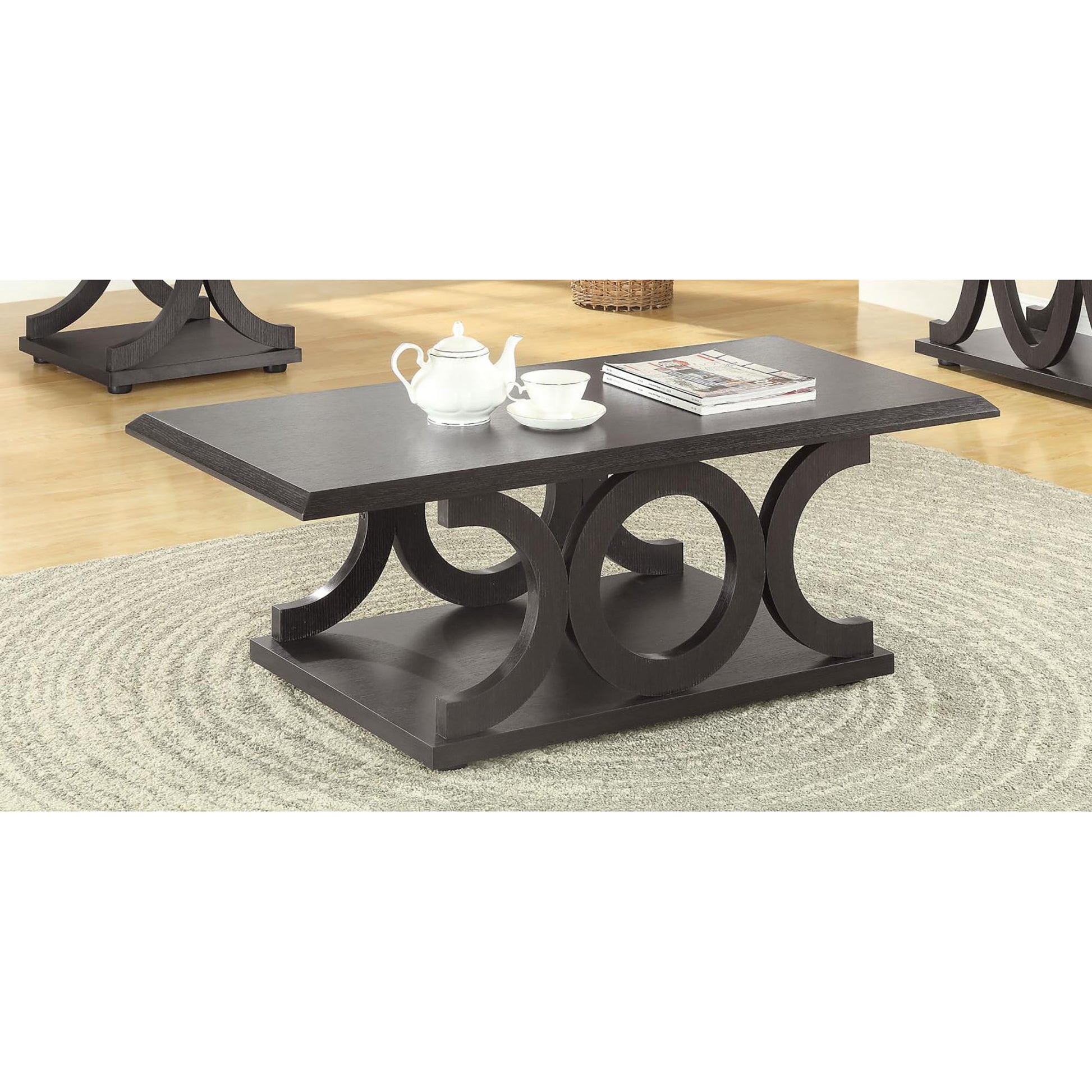 Cappuccino C Shaped Coffee Table Brown Primary Living Space Transitional Rectangular Shelves Coffee & End Tables Wood