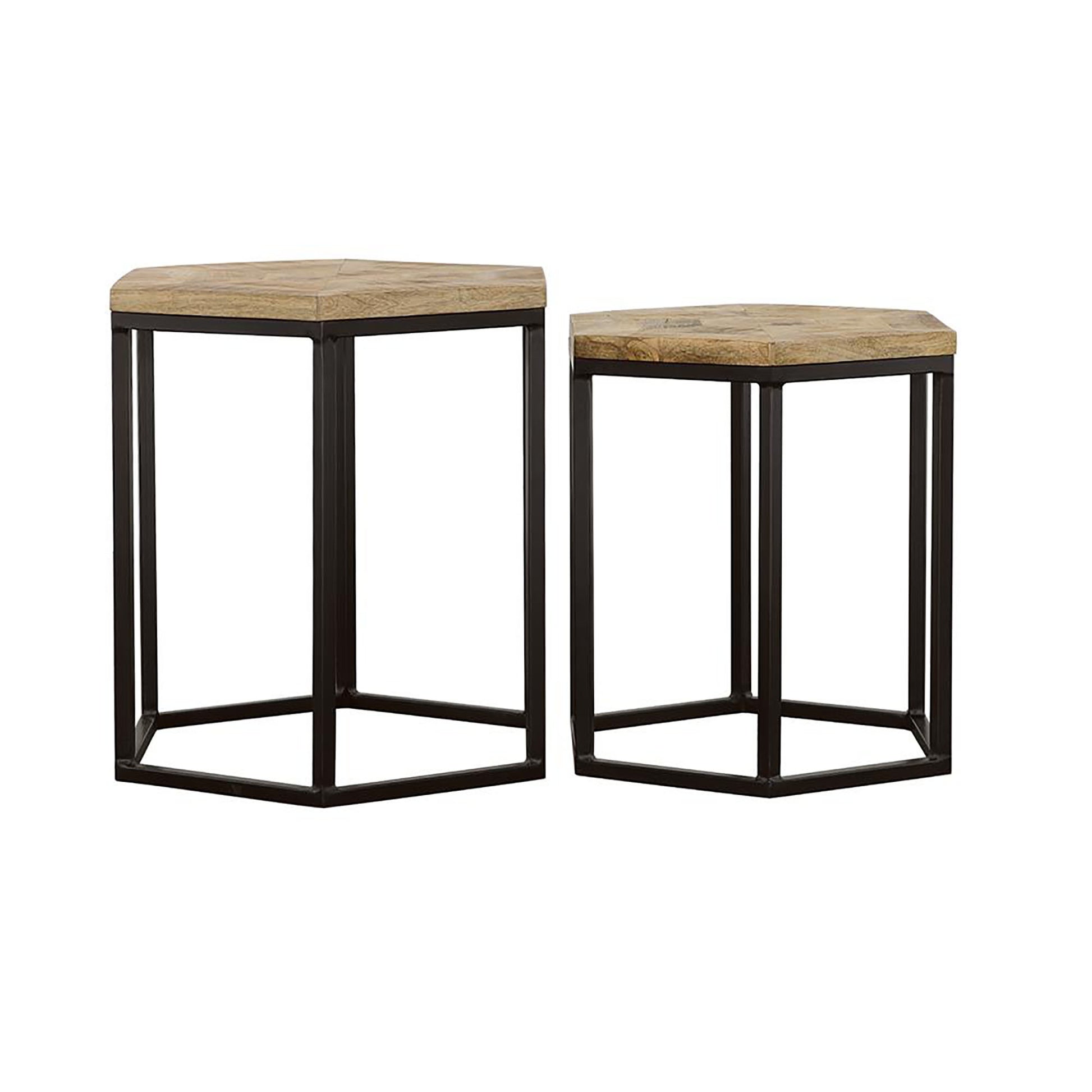 Natural And Black 2 Piece Nesting Table Brown Primary Living Space Farmhouse,Rustic Tabeltop Mango Coffee & End Tables Wood Hairpin