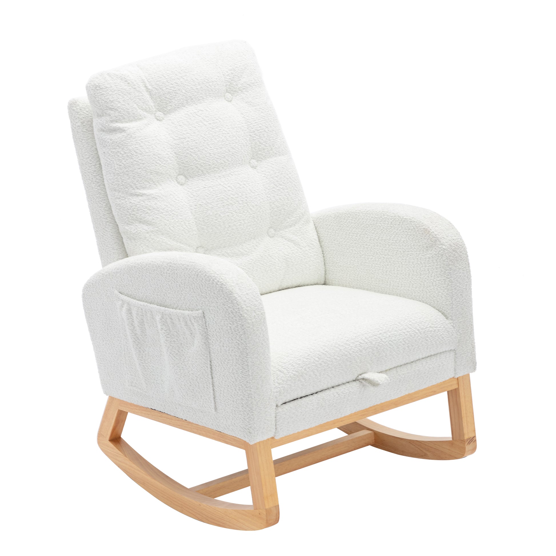 Accent Rocking Chair With Footrest High Back Rubber Wood Rocking Legs Bedroom Living Space26.77D X 38.36W X 39.76H Inch White Primary Living Space Casual Accent Chairs Rubberwood Foam Foam Spring