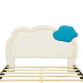 Full Size Upholstered Platform Bed With Cloud Shaped Headboard And Embedded Light Stripe, Velvet, Beige Beige Velvet