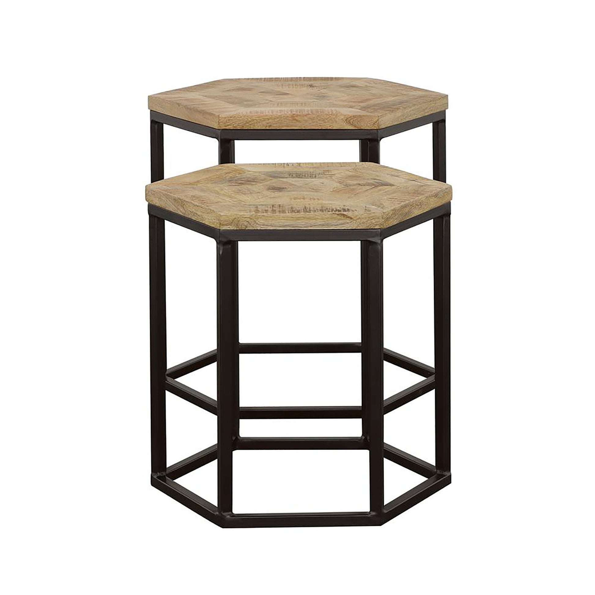 Natural And Black 2 Piece Nesting Table Brown Primary Living Space Farmhouse,Rustic Tabeltop Mango Coffee & End Tables Wood Hairpin