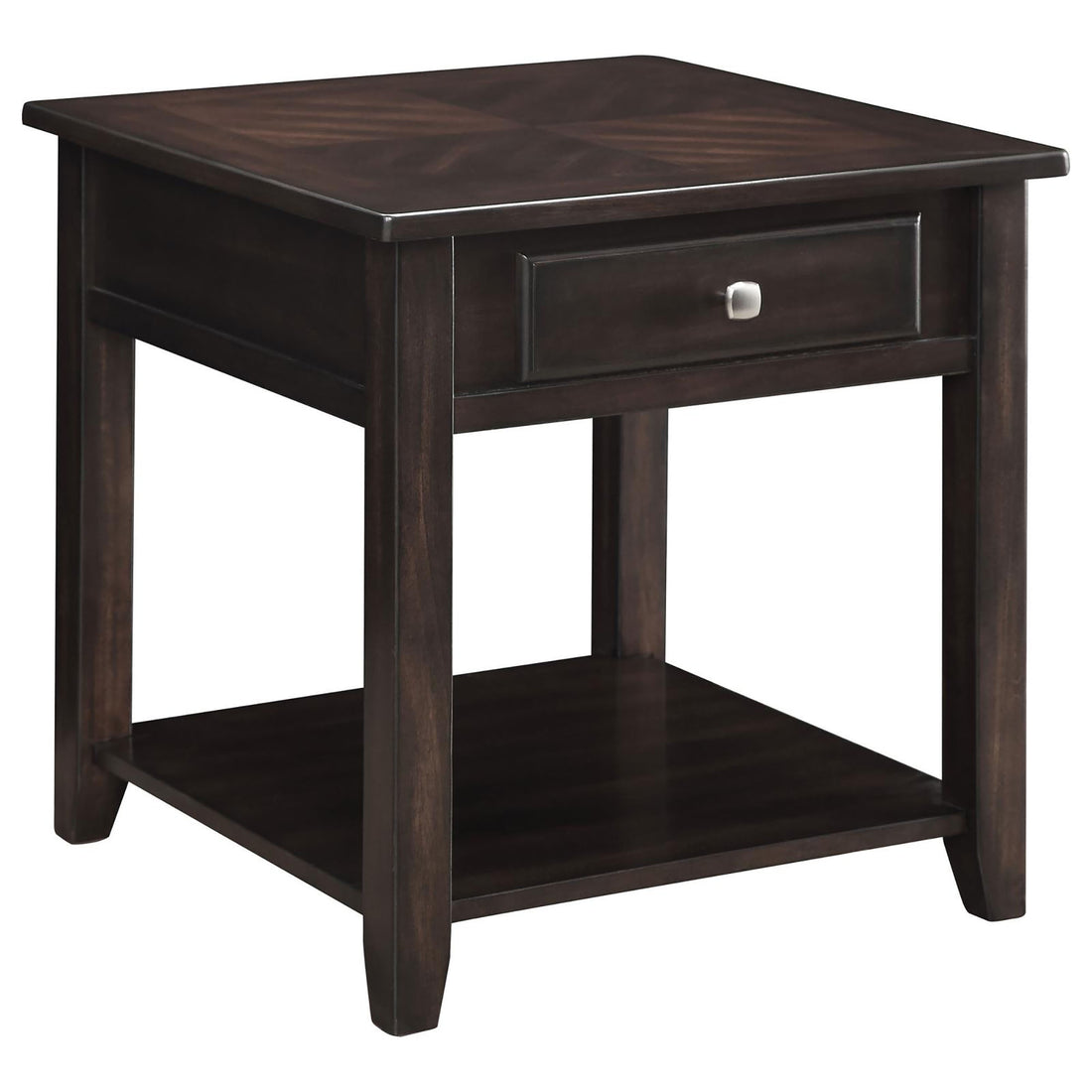 Walnut 1 Shelf End Table Brown Brown Soft Close Drawers Primary Living Space Transitional Poplar Square Shelves Coffee & End Tables Wood