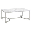 White And Satin Nickel Coffee Table With Casters White Casters Or Wheels Primary Living Space Contemporary,Modern Tabeltop Rectangular Coffee & End Tables Metal