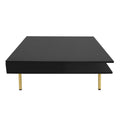Exquisite High Gloss Coffee Table With 4 Golden Legs And 2 Small Drawers, 2 Tier Square Center Table For Living Room, Black Black Primary Living Space Particle Board