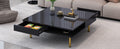Exquisite High Gloss Coffee Table With 4 Golden Legs And 2 Small Drawers, 2 Tier Square Center Table For Living Room, Black Black Primary Living Space Particle Board
