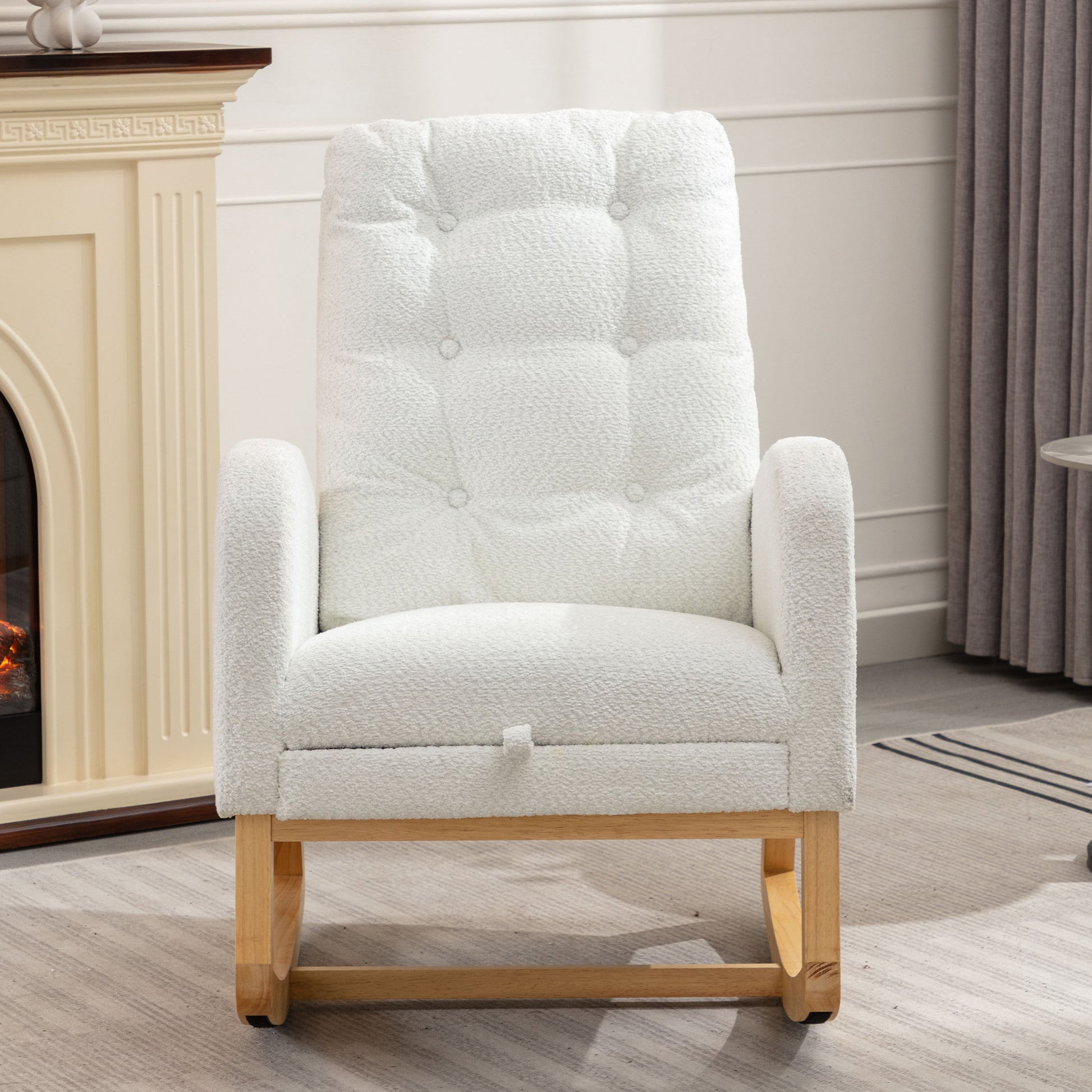 Accent Rocking Chair With Footrest High Back Rubber Wood Rocking Legs Bedroom Living Space26.77D X 38.36W X 39.76H Inch White Primary Living Space Casual Accent Chairs Rubberwood Foam Foam Spring